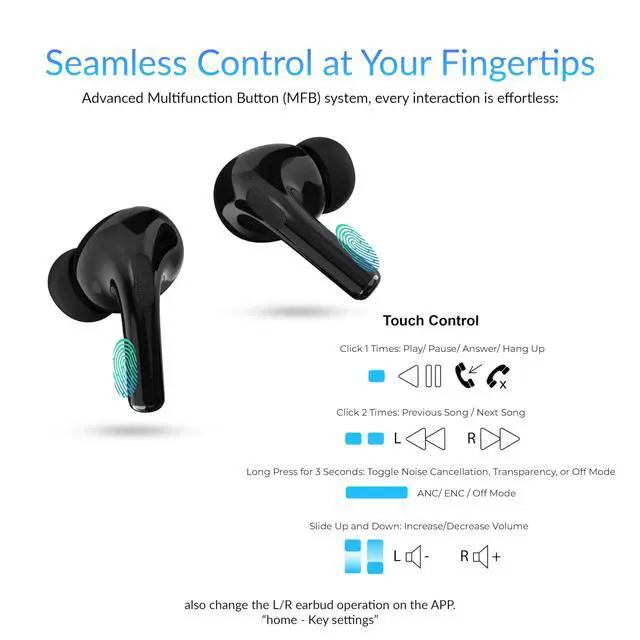 Alt view image 4 of 7 - IQ Sound IQ-341 ANC & ENC Bluetooth Earphone with Touchscreen Display Charging Case, True Wireless Earbuds, Stereo Sound, Dual Mic, Voice Assistant, In-Ear Detection, USB-C Charging (Black)
