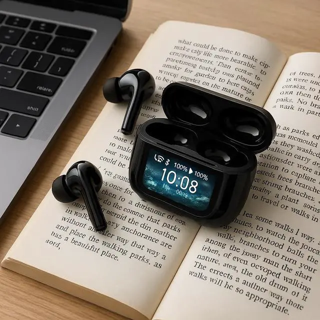 Alt view image 7 of 7 - IQ Sound IQ-341 ANC & ENC Bluetooth Earphone with Touchscreen Display Charging Case, True Wireless Earbuds, Stereo Sound, Dual Mic, Voice Assistant, In-Ear Detection, USB-C Charging (Black)