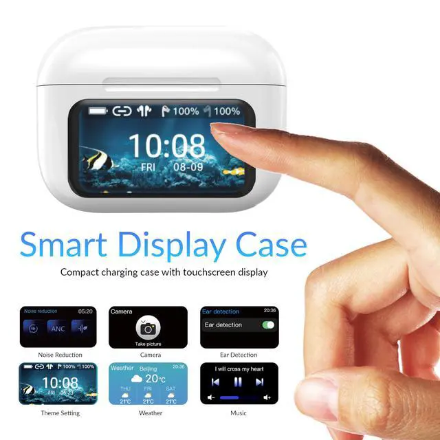 Alt view image 3 of 7 - IQ Sound IQ-341 ANC & ENC Bluetooth Earphone with Touchscreen Display Charging Case, True Wireless Earbuds, Stereo Sound, Dual Mic, Voice Assistant, In-Ear Detection, USB-C Charging (White)