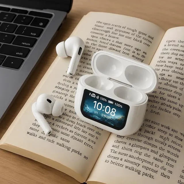 Alt view image 7 of 7 - IQ Sound IQ-341 ANC & ENC Bluetooth Earphone with Touchscreen Display Charging Case, True Wireless Earbuds, Stereo Sound, Dual Mic, Voice Assistant, In-Ear Detection, USB-C Charging (White)