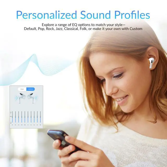 Alt view image 6 of 7 - IQ Sound IQ-341 ANC & ENC Bluetooth Earphone with Touchscreen Display Charging Case, True Wireless Earbuds, Stereo Sound, Dual Mic, Voice Assistant, In-Ear Detection, USB-C Charging (White)