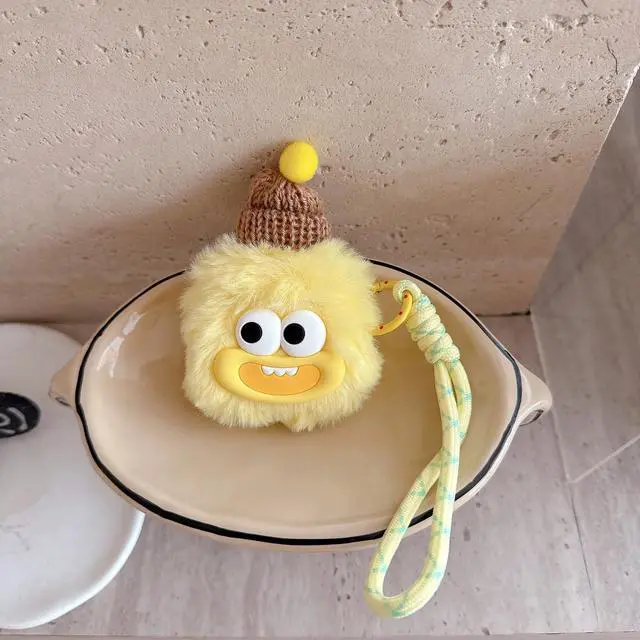 Alt view image 3 of 7 - Funny Ugly Doll Case for AirPods Pro/Pro 2, Kawaii Weird 3D Cartoon Plush Protective Cover with Keychain for Girls Women Teens, Compatible with AirPods Pro 2nd 1st Generation 2023/2022/2019 - Yellow