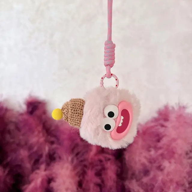 Alt view image 3 of 7 - Cute Ulgy Doll Case for AirPods 3,Funny Design Cover with Keychain,3D Cartoon Fur Plush Kawaii Weired Protective Furry Case with Strap for Girls Women Teens for AirPods 3rd Generation-Pink