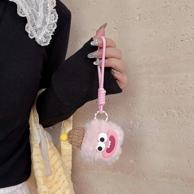 Alt view image 6 of 7 - Cute Ulgy Doll Case for AirPods 3,Funny Design Cover with Keychain,3D Cartoon Fur Plush Kawaii Weired Protective Furry Case with Strap for Girls Women Teens for AirPods 3rd Generation-Pink