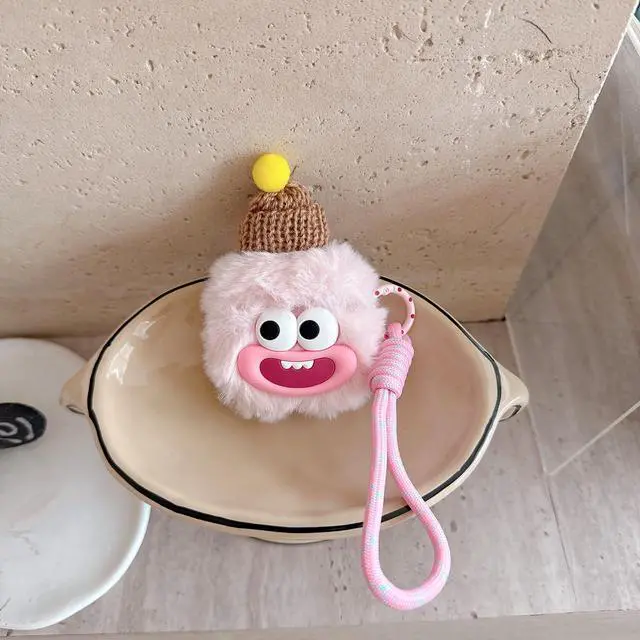 Alt view image 5 of 7 - Cute Ulgy Doll Case for AirPods 3,Funny Design Cover with Keychain,3D Cartoon Fur Plush Kawaii Weired Protective Furry Case with Strap for Girls Women Teens for AirPods 3rd Generation-Pink