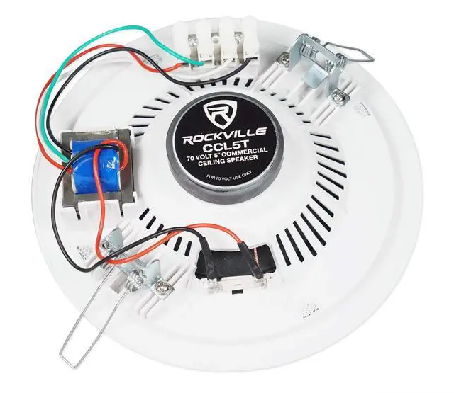 Alt view image 5 of 7 - CCL5T White 70V 5" Commercial Ceiling Speakers for Office, 8-Pack | Restaurant/School/Retail, Paintable Flush Mount Grills, Double Paper Cone, Spring Loaded Terminals, 86dB Sensitivity