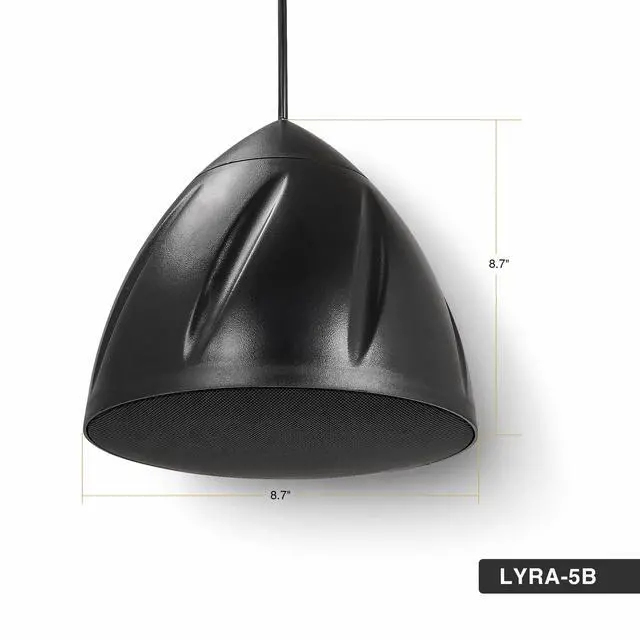 Alt view image 6 of 6 - 5.25" Outdoor Weatherproof Pendant Speaker (LYRA-5B) | IP55 Enclosure, Ceiling Suspension, 5.25" Woofer, 70V/100V/8 for Home & Commercial Installations, Black