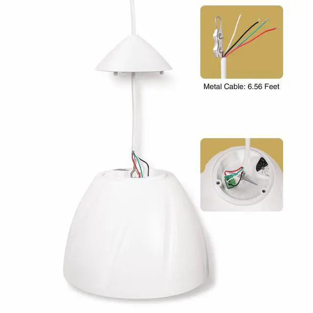 Alt view image 4 of 6 - 5.25" Outdoor Weatherproof Pendant Speaker (LYRA-5W) | IP55 Enclosure, Ceiling Suspension, 5.25" Woofer, 70V/100V/8, for Home & Commercial Installations, White