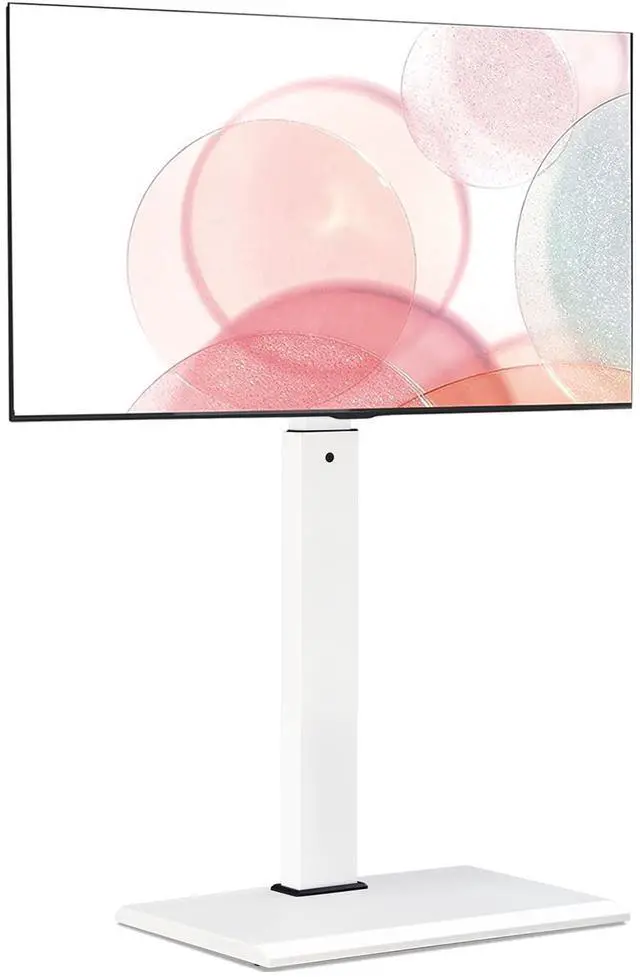 Main image of Floor TV Stand with 60 Degree Swivel for 32-65 Inch TVs, White | Iron Base TV Mount with Height Adjustable, Corner TV Stand with Wire Management for Bedroom, Living Room, Holds up to 88lb