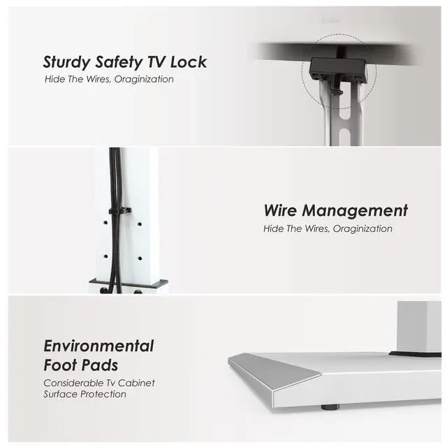 Alt view image 7 of 7 - Floor TV Stand with 60 Degree Swivel for 32-65 Inch TVs, White | Iron Base TV Mount with Height Adjustable, Corner TV Stand with Wire Management for Bedroom, Living Room, Holds up to 88lb