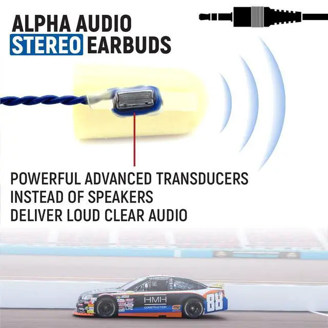 Alt view image 2 of 3 - AlphaBud Foam Stereo Earbud Speakers with 1/8" Molded Plug | Clear Stereo Racing Audio with Miniature Transducers, 20-Inch Blue Cable, and 1/8" Molded Plug