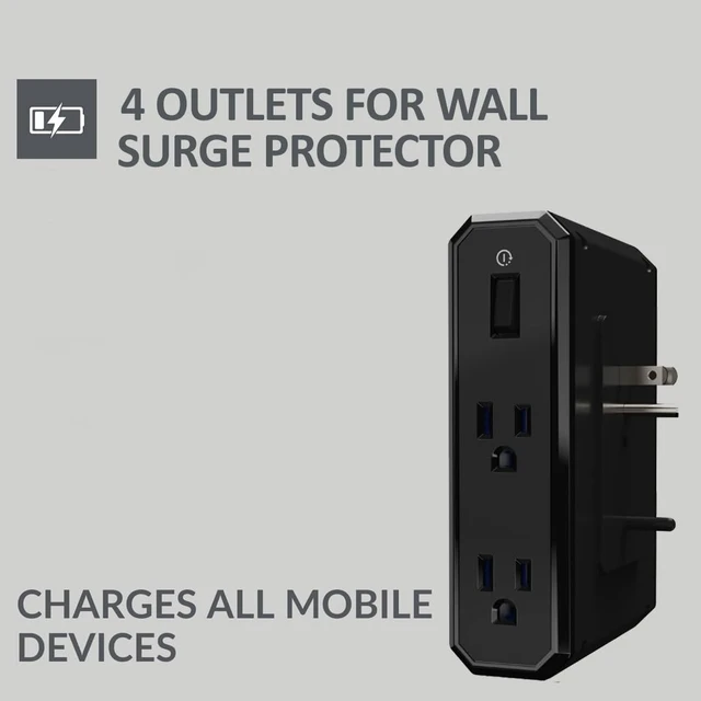 Alt view image 4 of 7 - III Series Wall Power 4 Outlet Surge Protector, 2500 Joules EMI/RFI Filtering, Flameless MOV, Overcurrent Protection, SmartFit Outlets, 4 Year Component
