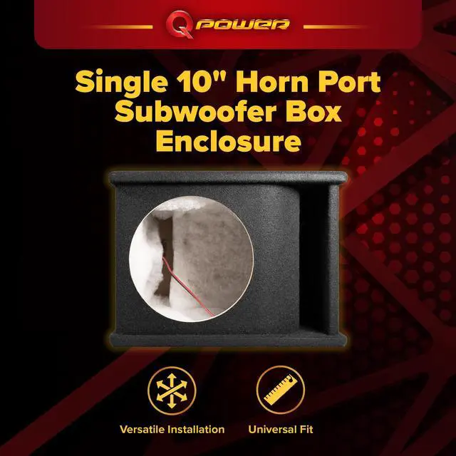 Alt view image 2 of 7 - QPower 10 Inch Single Horn Ported Subwoofer Box Enclosure, 5/8" MDF Car Audio Speaker Box, 1.2 Cubic Feet Vented Design, Black Carpet Finish