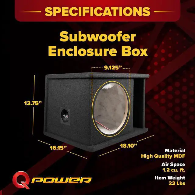 Alt view image 3 of 7 - QPower 10 Inch Single Horn Ported Subwoofer Box Enclosure, 5/8" MDF Car Audio Speaker Box, 1.2 Cubic Feet Vented Design, Black Carpet Finish
