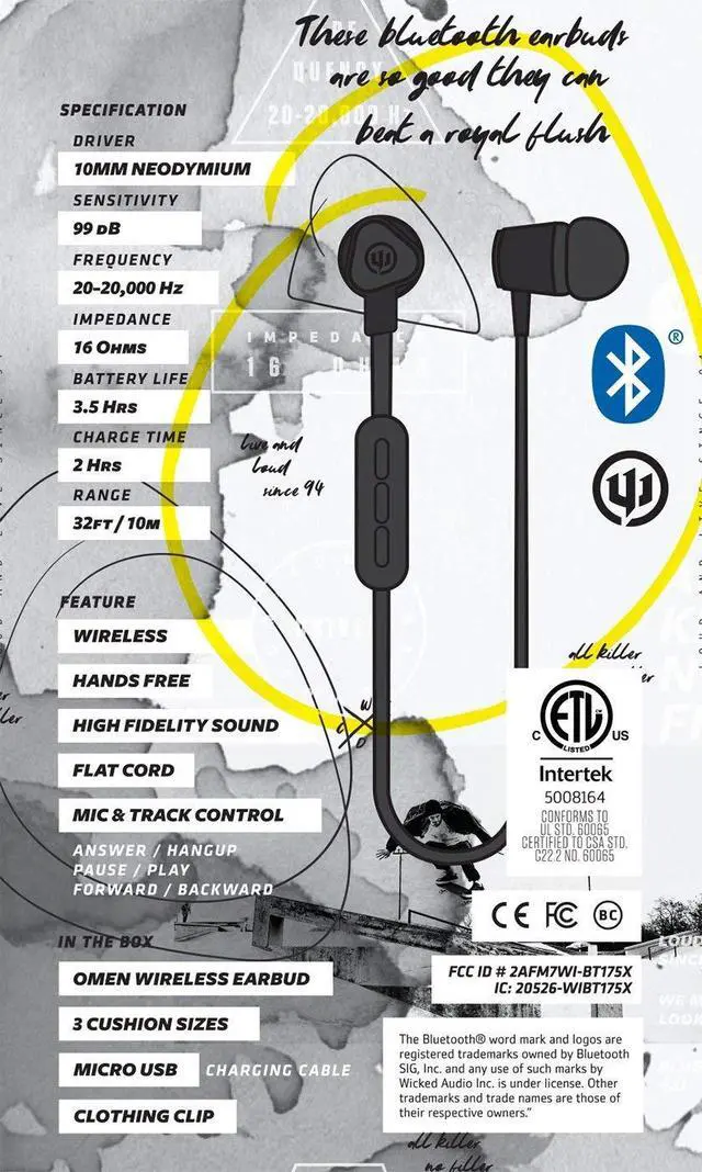 Alt view image 6 of 7 - Omen Wireless Bluetooth Earbuds with Microphone and Track Control Wireless Earbuds, Noise Isolating, in Ear Headphones Black