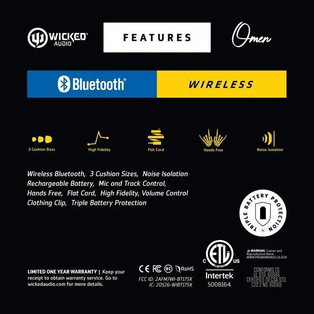 Alt view image 7 of 7 - Omen Wireless Bluetooth Earbuds with Microphone and Track Control Wireless Earbuds, Noise Isolating, in Ear Headphones Black