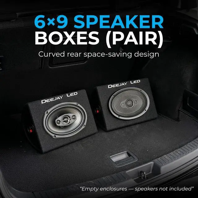Alt view image 2 of 7 - 6x9 Speaker Box Enclosures (Pair), Curved Rear Design, MDF Wood with Heavy-Duty Black Carpet, Quick Release Terminals, Universal Fit for Trucks and SUVs