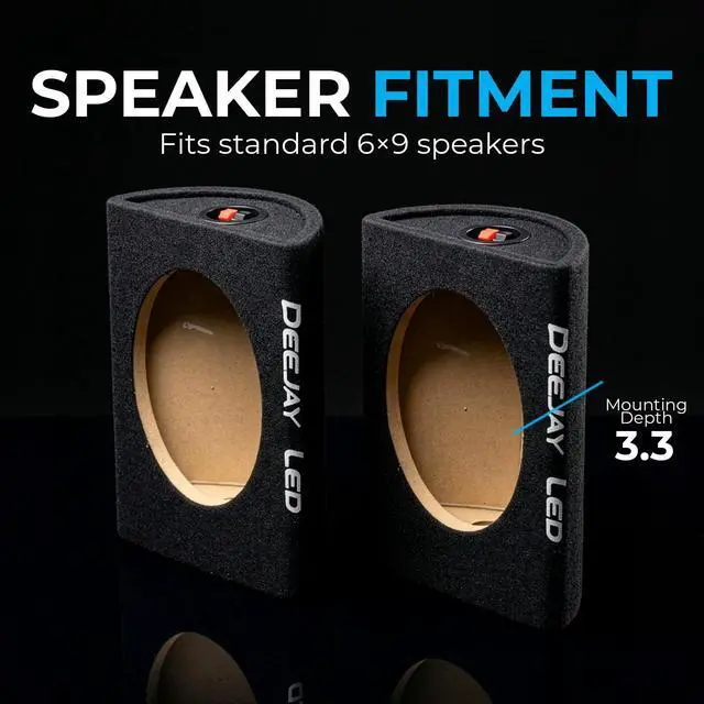 Alt view image 3 of 7 - 6x9 Speaker Box Enclosures (Pair), Curved Rear Design, MDF Wood with Heavy-Duty Black Carpet, Quick Release Terminals, Universal Fit for Trucks and SUVs