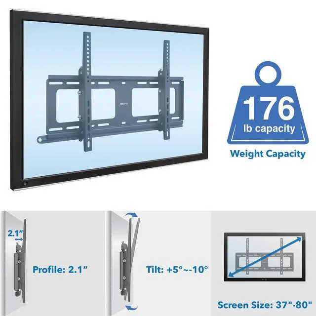 Alt view image 5 of 7 - Weatherproof TV Wall Mount | Lockable & Tilting 2.1" Low Profile Design Fits 37 38 42 50 55 58 60 65 70 75 80 Inch Televisions | VESA Compatible up to 600x400mm | 176 Pound Capacity