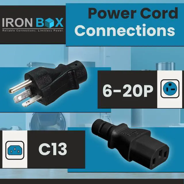 Alt view image 2 of 7 - IronBox Electric - NEMA 6-20P Plug to IEC C13 Power Cord - 15A/250V, 14/3 AWG - UL Listed Heavy Duty Power Cord - Replacement Cords for Monitor, Computer, Printer, Audio Speaker & More (8ft, Build)