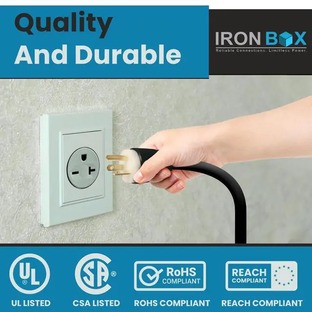 Alt view image 7 of 7 - IronBox Electric - NEMA 6-20P Plug to IEC C13 Power Cord - 15A/250V, 14/3 AWG - UL Listed Heavy Duty Power Cord - Replacement Cords for Monitor, Computer, Printer, Audio Speaker & More (8ft, Build)