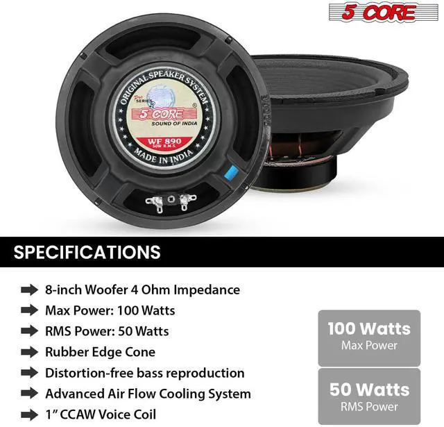 Alt view image 7 of 7 - Car Subwoofer 8 Inch 500W High Powered Vehicle Component Pro Audio Speaker System 4 Ohm 13 Oz Magnet w/High-Temperature CCAW Voice Coil - WF 8"-890 1PC