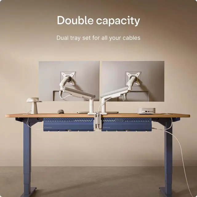 Alt view image 4 of 7 - Cable Duct Desk Blue Set of 2 - Stainless Steel Cable Management Desk Cable Duct with 5 Cable Cut-Outs - Easy to Install Cable Organiser - Cable Holder