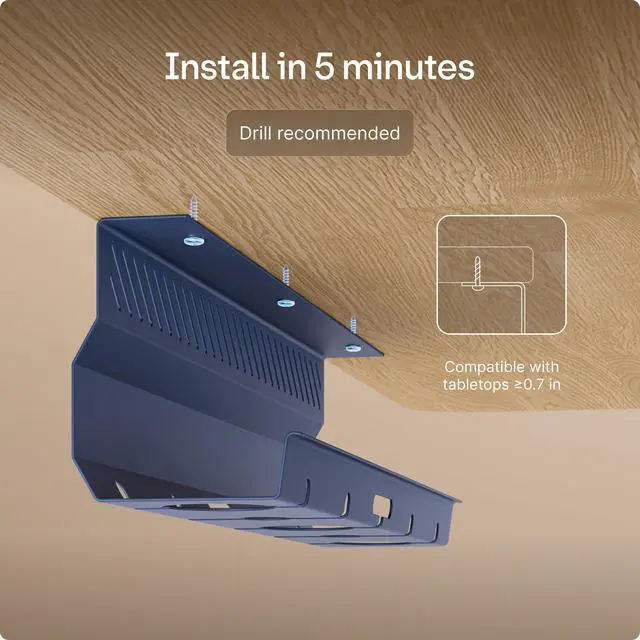 Alt view image 7 of 7 - Cable Duct Desk Blue Set of 2 - Stainless Steel Cable Management Desk Cable Duct with 5 Cable Cut-Outs - Easy to Install Cable Organiser - Cable Holder