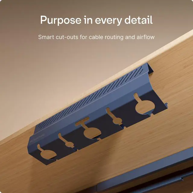Alt view image 5 of 7 - Cable Duct Desk Blue Set of 2 - Stainless Steel Cable Management Desk Cable Duct with 5 Cable Cut-Outs - Easy to Install Cable Organiser - Cable Holder