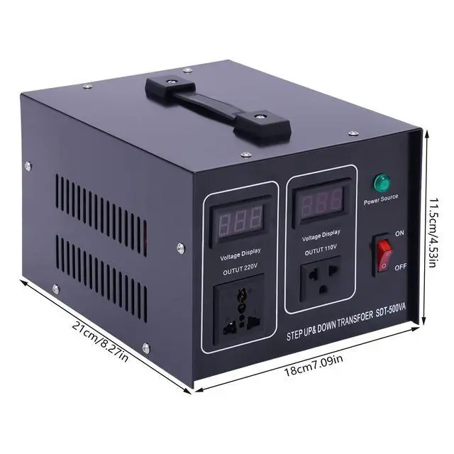 Alt view image 5 of 7 - Step UP/Down Transformer 220v to 110v, 500W Voltage Converter 220 to 110 120v to 240V Heavy Duty Power Transformer Automatic Voltage Regulator Stabilizer Circuit Breaker Protection