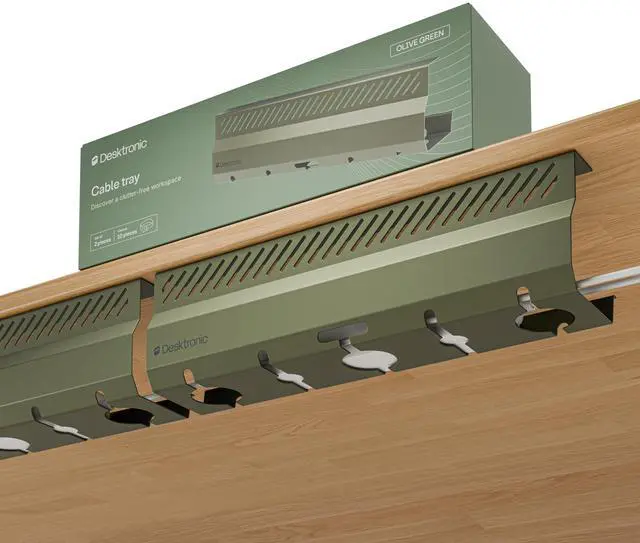 Main image of Cable Duct Desk Green Set of 2 - Stainless Steel Cable Management Desk Cable Duct with 5 Cable Cut-Outs - Easy to Install Cable Organiser - Cable Holder
