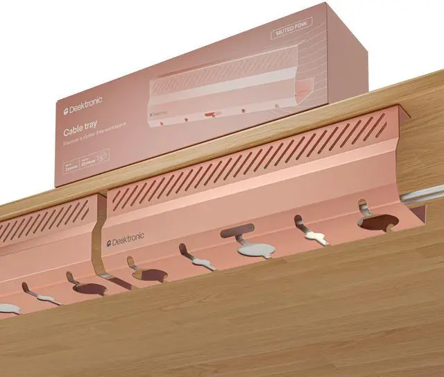Main image of Cable Duct Desk Pink Set of 2 - Stainless Steel Cable Management Desk Cable Duct with 5 Cable Cut-Outs - Easy to Install Cable Organiser - Cable Holder