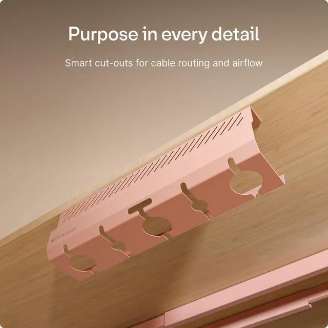 Alt view image 5 of 7 - Cable Duct Desk Pink Set of 2 - Stainless Steel Cable Management Desk Cable Duct with 5 Cable Cut-Outs - Easy to Install Cable Organiser - Cable Holder