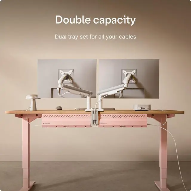 Alt view image 4 of 7 - Cable Duct Desk Pink Set of 2 - Stainless Steel Cable Management Desk Cable Duct with 5 Cable Cut-Outs - Easy to Install Cable Organiser - Cable Holder