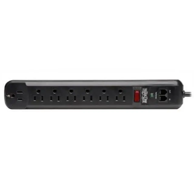 Alt view image 5 of 7 - 7 Outlet (6 Right Angle 1 Transformer) Surge Protector Power Strip, 6ft Cord, Tel/Modem, & $50K Insurance (TLP76RBTEL), Black