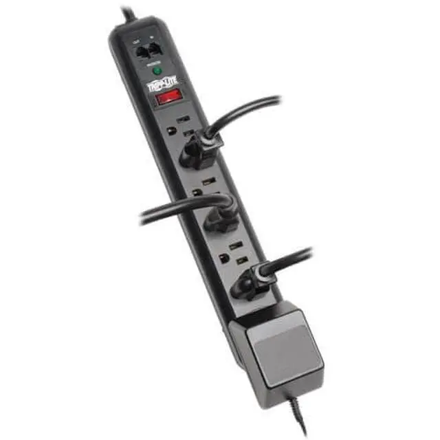 Alt view image 2 of 7 - 7 Outlet (6 Right Angle 1 Transformer) Surge Protector Power Strip, 6ft Cord, Tel/Modem, & $50K Insurance (TLP76RBTEL), Black
