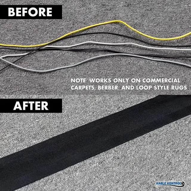 Alt view image 5 of 7 - Carpet Cord Cover - 3 Inch Wide x 6 Ft Long Floor Cord Cover, Wire Hider Cable Protector, Cable Organizer, Works for Commercial Carpets & Cable Management Protects Cord Black