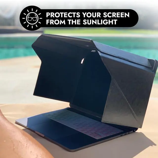 Alt view image 5 of 7 - 4-in-1 Laptop Screen Shade Original Lux Hood Sun, Privacy, Heat & Contrast Protection, Freestanding with Pocket, Fits 1516 MacBook & PC, Patented, Black