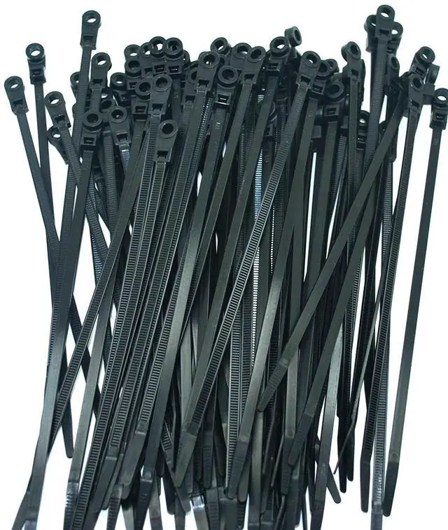Main image of 100 BLACK MOUNTING HOLE CABLE TIE ZIP WRAPS 7" SATELLITE/CABLE CT7BLK-MH (Original Version)