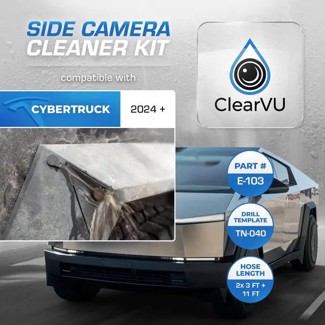 Alt view image 2 of 7 - Side Fender Camera Washer System fits 2024+ Cyber Truck | Complete DIY Installation | Durable High & Low Temperature Tubing | Convenient Lens Cleaning | Made in the USA