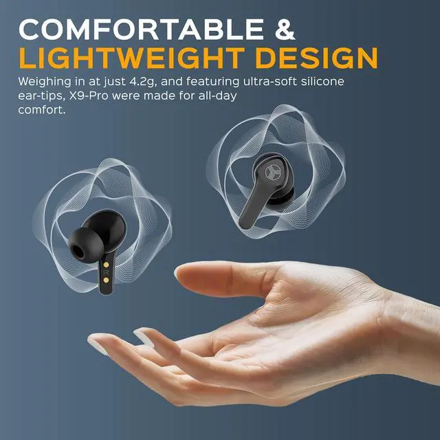 Alt view image 4 of 7 - X9 Pro - Bluetooth Earbuds w/Active Noise Cancelling, Hybrid ANC | Headphones with Pure Sound, IPX6 Waterproof Wireless Earphones, 50H Playtime, 6 AI Mics for Calls, Sports, Work, Travel