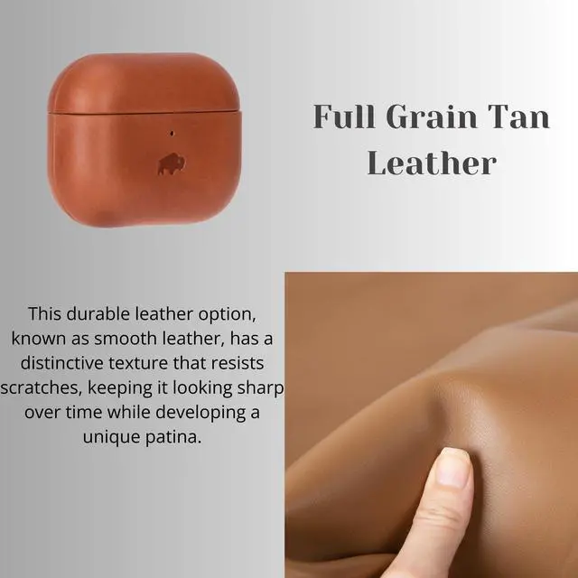 Alt view image 3 of 7 - Leather Case for AirPods 4, Taylor Handcrafted Full Grain Leather Cover, Wireless Charging Ready, Protective & Secure Snap Fit, Visible Charging Light