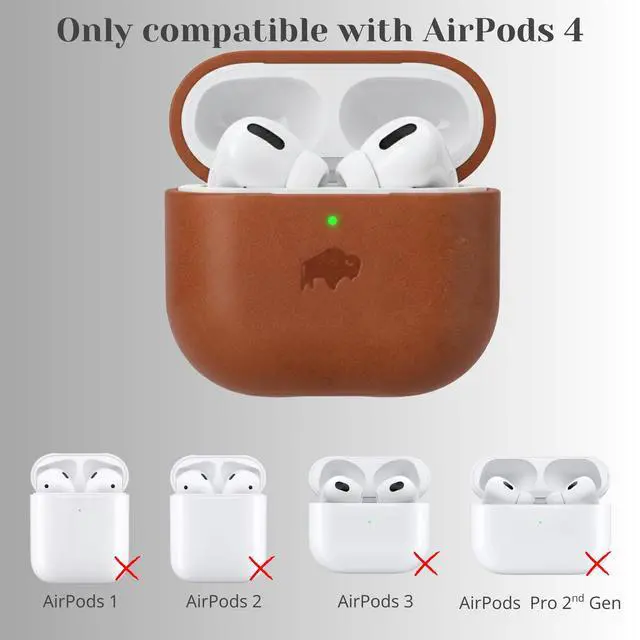 Alt view image 5 of 7 - Leather Case for AirPods 4, Taylor Handcrafted Full Grain Leather Cover, Wireless Charging Ready, Protective & Secure Snap Fit, Visible Charging Light