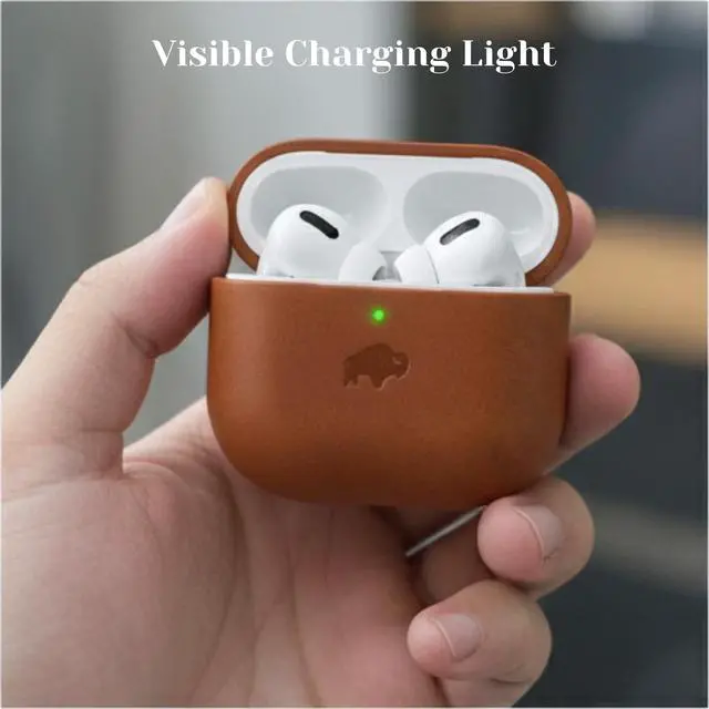 Alt view image 6 of 7 - Leather Case for AirPods 4, Taylor Handcrafted Full Grain Leather Cover, Wireless Charging Ready, Protective & Secure Snap Fit, Visible Charging Light