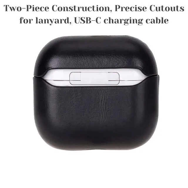 Alt view image 4 of 7 - Leather Case for AirPods 4, Taylor Handcrafted Full Grain Leather Cover, Wireless Charging Ready, Protective & Secure Snap Fit, Visible Charging Light