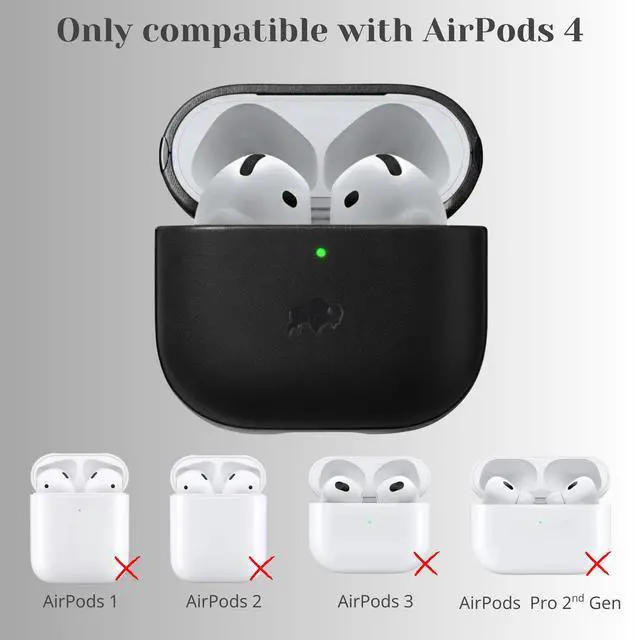 Alt view image 5 of 7 - Leather Case for AirPods 4, Taylor Handcrafted Full Grain Leather Cover, Wireless Charging Ready, Protective & Secure Snap Fit, Visible Charging Light