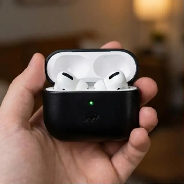 Alt view image 6 of 7 - Leather Case for AirPods 4, Taylor Handcrafted Full Grain Leather Cover, Wireless Charging Ready, Protective & Secure Snap Fit, Visible Charging Light