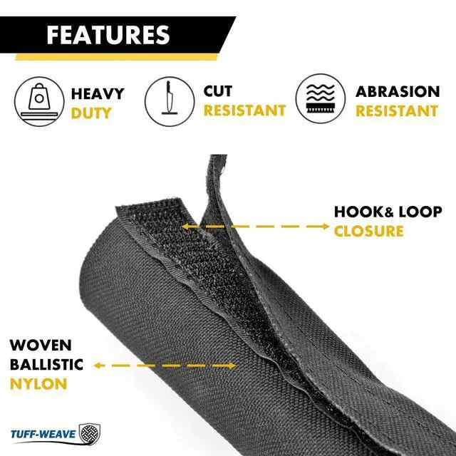 Alt view image 3 of 6 - 1-1/2" Inch - 25' Feet Tuff Weave Wrap Heavy Duty Nylon Woven Sleeving Flexible Side Entry Hose Industrial Protective Sleeve for Pipes, Wires, Cables, and Cords Black