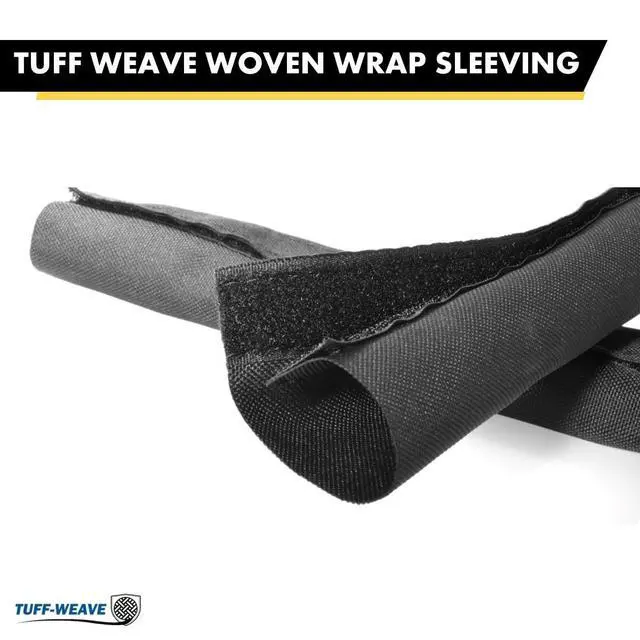 Alt view image 2 of 6 - 1-1/2" Inch - 25' Feet Tuff Weave Wrap Heavy Duty Nylon Woven Sleeving Flexible Side Entry Hose Industrial Protective Sleeve for Pipes, Wires, Cables, and Cords Black