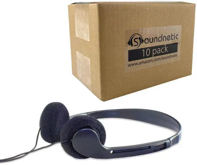 Main image of SN09 Bulk Headphones 10 Pack Disposable Stereo Classroom Headphones, Black Affordable for Schools, Testing, Libraries